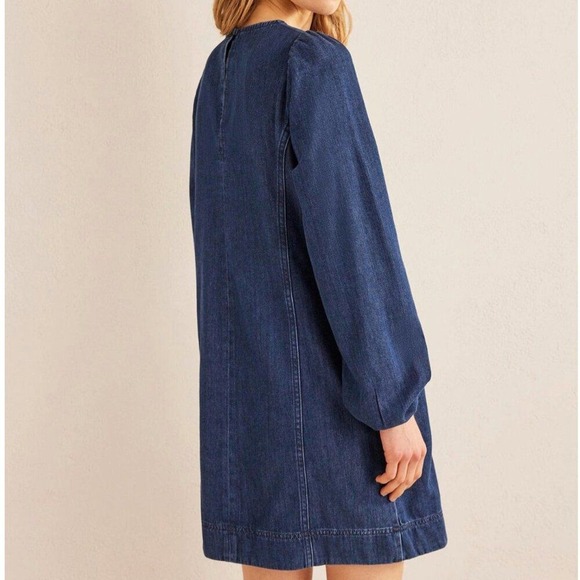 NEW Boden Women Dress 12 Denim Blouson Shift‎ Tencel Chambray Long Sleeve - Picture 15 of 16